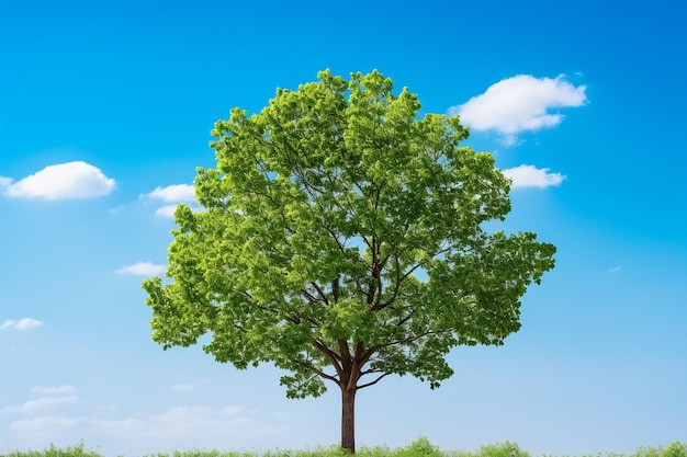 Un árbol con una densa corona y hojas verdes