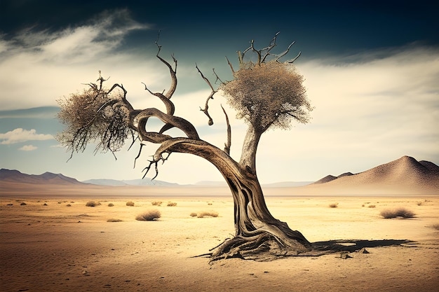 Un árbol en el desierto con el cielo de fondo