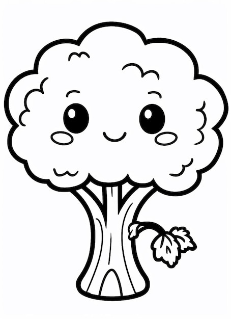 un árbol de dibujos animados con una cara y una hoja en él generativo ai