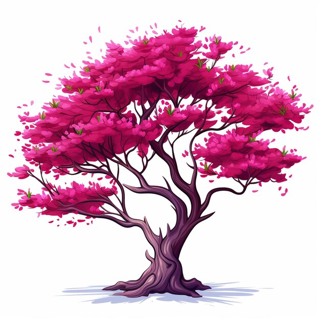 Foto un árbol de dibujos animados con flores rosadas sobre un fondo blanco