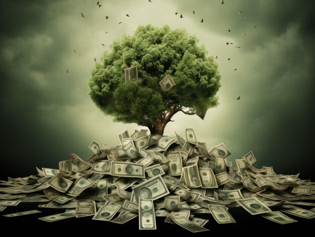 El árbol de dinero exuberante ilustra la prosperidad