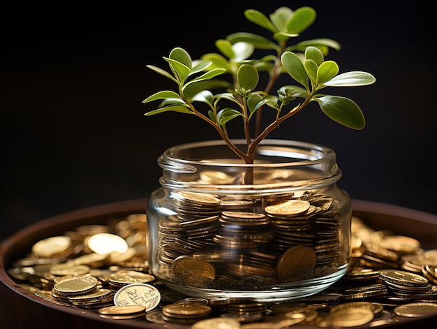 árbol de dinero en el fondo de monedas IA generativa