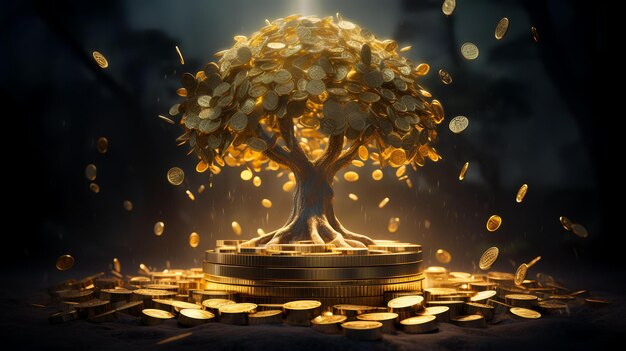 Un árbol de dinero hecho de monedas de oro