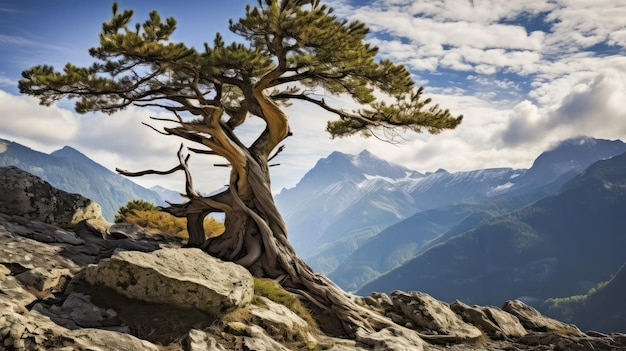 un árbol está creciendo en un acantilado rocoso