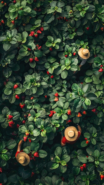 El árbol está lleno de fresas.