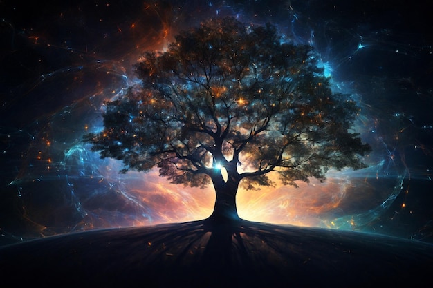 Foto Árbol de fantasía en el cielo nocturno ilustración en 3d elementos de esta imagen proporcionados por la nasa