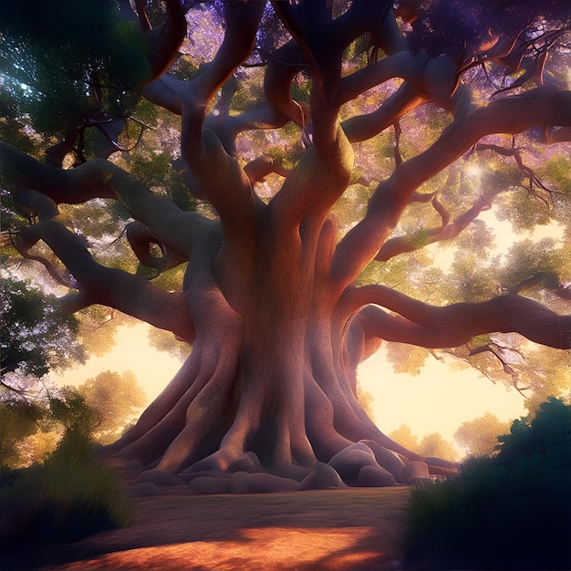 árbol de fantasía gigante en el bosque