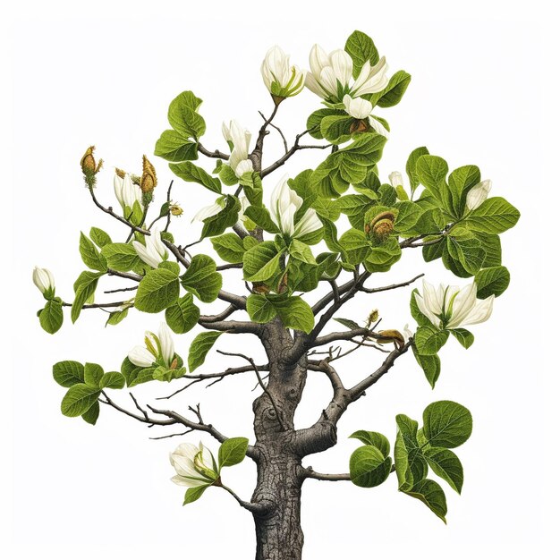 Foto un árbol con una flor blanca y la palabra 