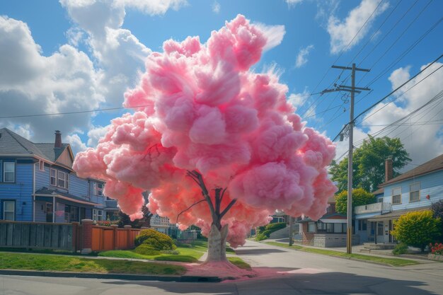 Foto un árbol en flor en una calle de la ciudad ilustración