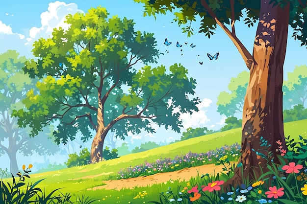 árbol floral y mariposas brillantes ilustración vectorial