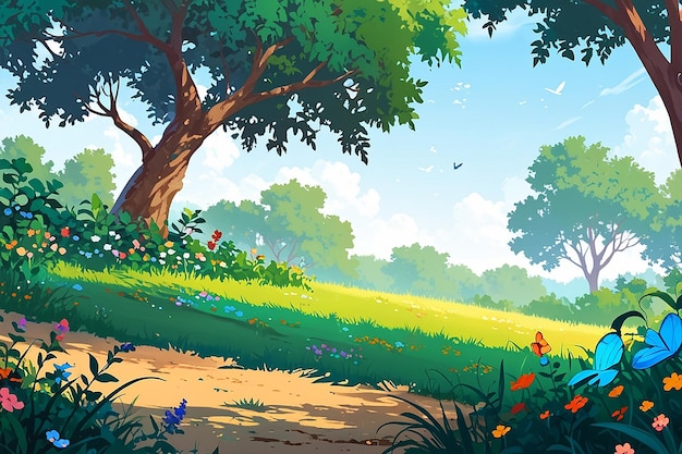 árbol floral y mariposas brillantes ilustración vectorial