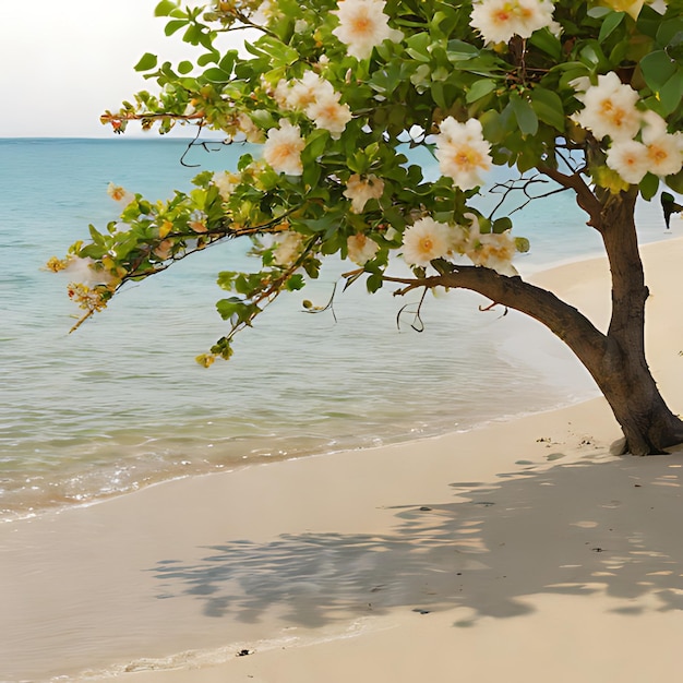 Foto un árbol con flores en él está en la arena