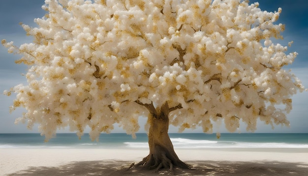 un árbol con flores blancas en él y una imagen de un árbol con las palabras primavera en él