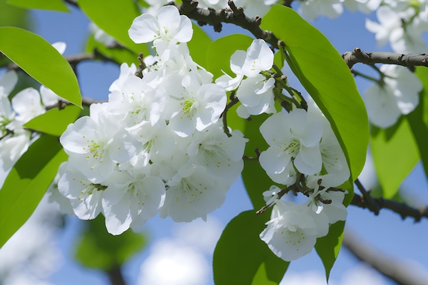 Un árbol con flores blancas en él