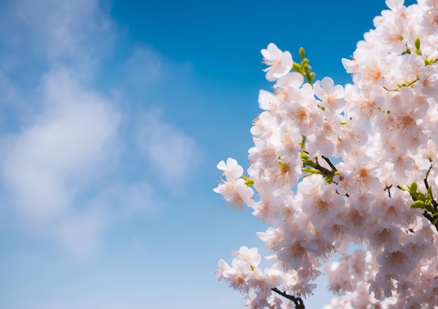 Un árbol con flores blancas frente a un cielo azul.