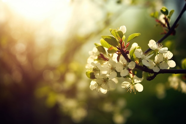 Un árbol con flores blancas y hojas verdes.