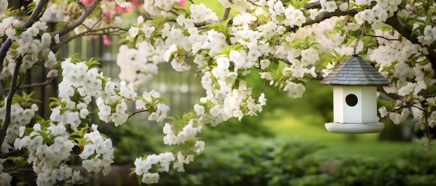 árbol de flores blancas en un idílico _jardín_