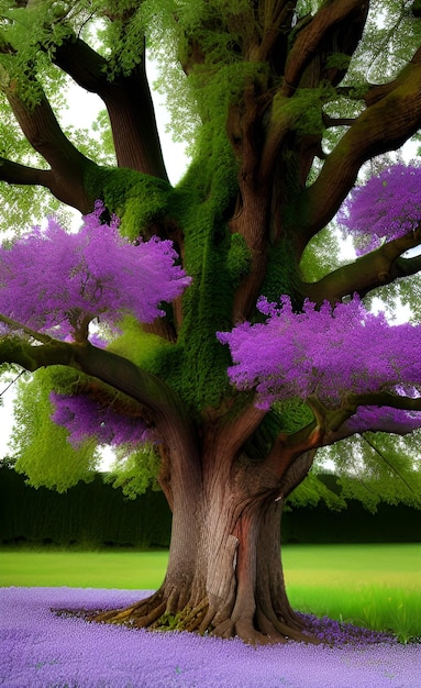 Un árbol con flores moradas