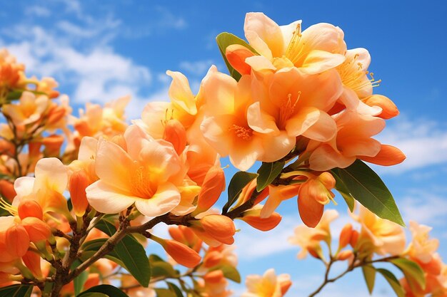 un árbol con flores de naranja que dice melocotón