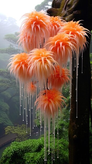 un árbol con flores de naranja