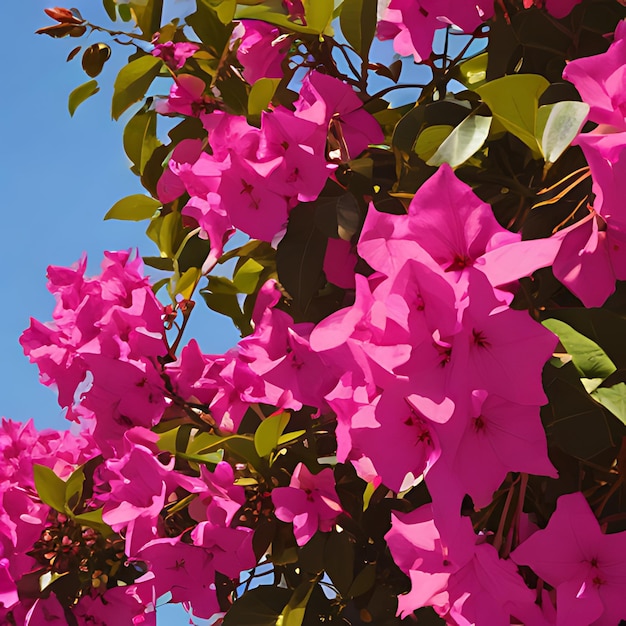 Foto un árbol con flores púrpuras y hojas verdes