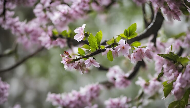 un árbol con flores púrpuras y hojas verdes