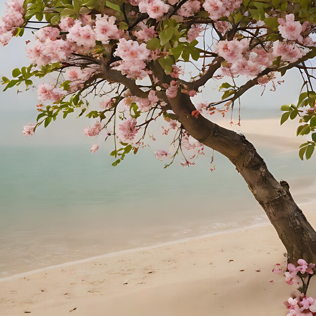 Foto un árbol con flores rosadas en él está en la arena