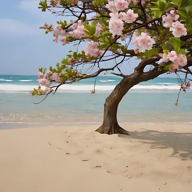 Foto un árbol con flores rosadas en él está en la arena