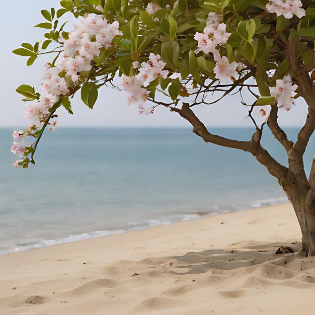 Foto un árbol con flores rosadas en él está en la arena