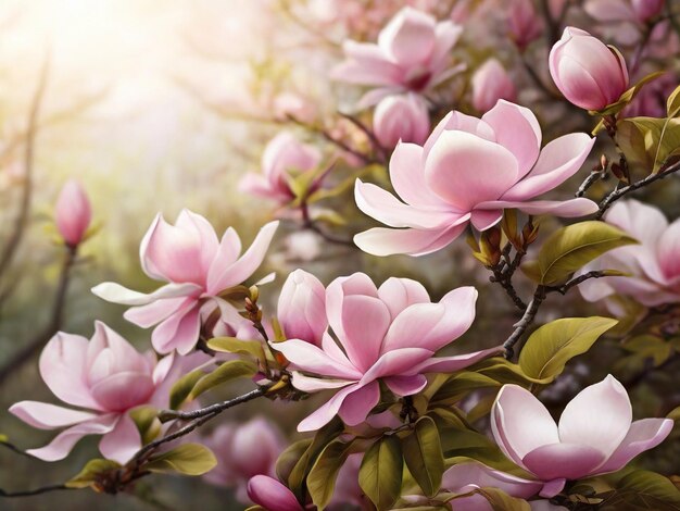 un árbol con flores rosadas y las hojas brillantes del sol