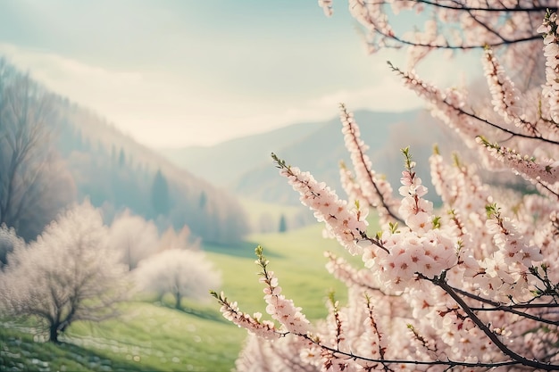 Foto un árbol con flores rosas en el fondo