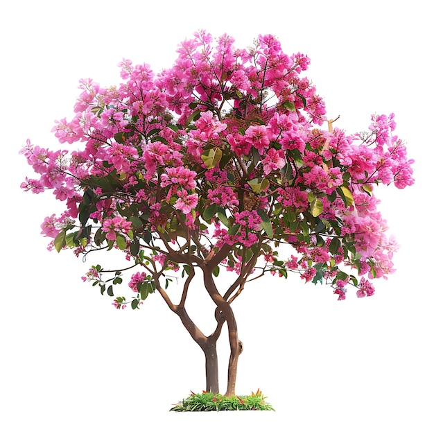 Foto un árbol con flores rosas y hojas verdes en él