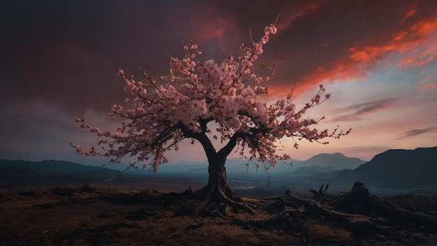 Foto un árbol con flores rosas en el medio