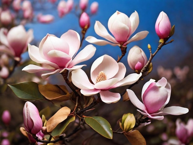 Foto un árbol con flores rosas y la palabra magnolia en él