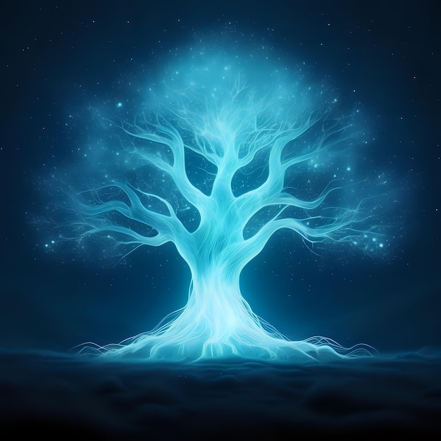 un árbol con un fondo azul con la palabra árbol en él