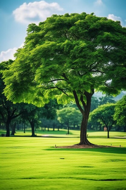 un árbol con un fondo verde y un camino en el medio de él