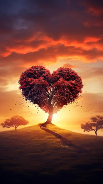 Foto un árbol en forma de corazón con un corazón en el medio