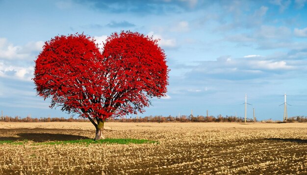 Un árbol con forma de corazón en medio de un campo