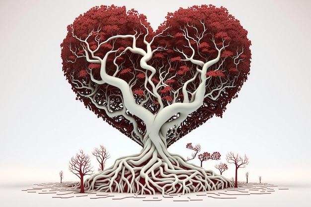 Un árbol en forma de corazón rojo con las palabras amor en él