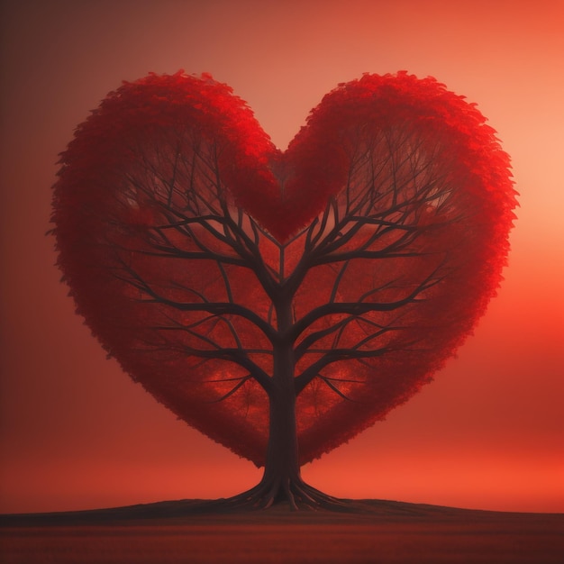 árbol en forma de corazón rojo