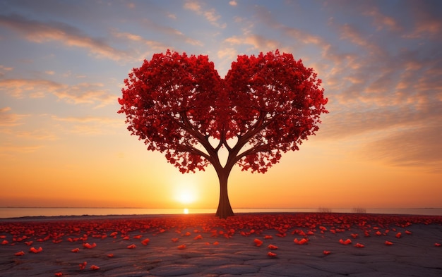 Árbol en forma de corazón rojo