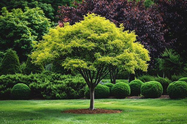 Foto Árbol frente a un jardín