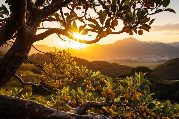 Un árbol con frutas en él.