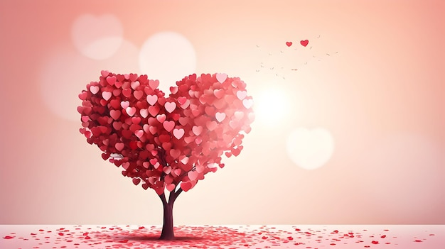 Un árbol con frutos en forma de corazón que significa el amor celebrado en el Día de San Valentín