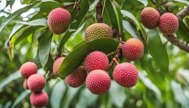 Foto un árbol con frutos rojos que son verdes y rojos