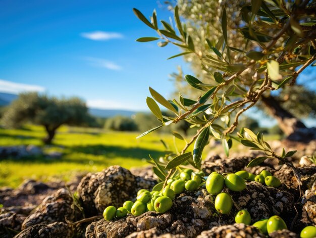 Foto un árbol con frutos verdes.