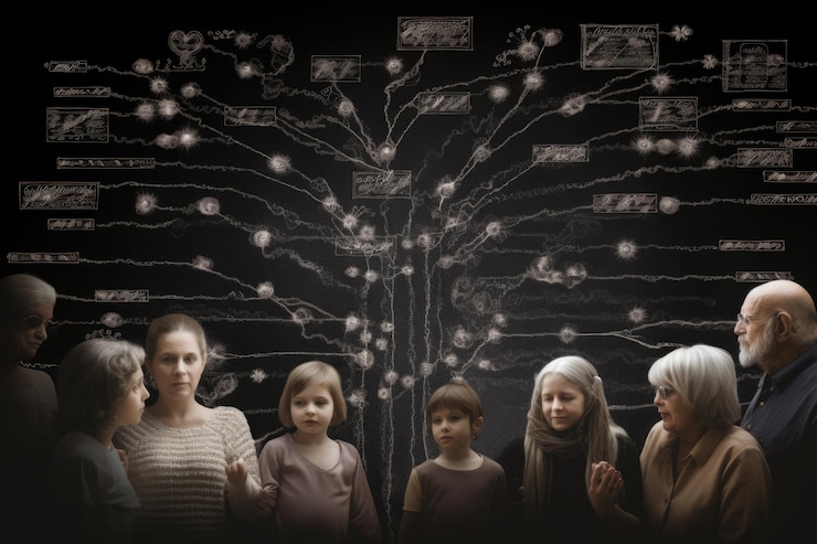 Foto árbol genealógico con retratos de parientes concepto de genealogía ia generativa
