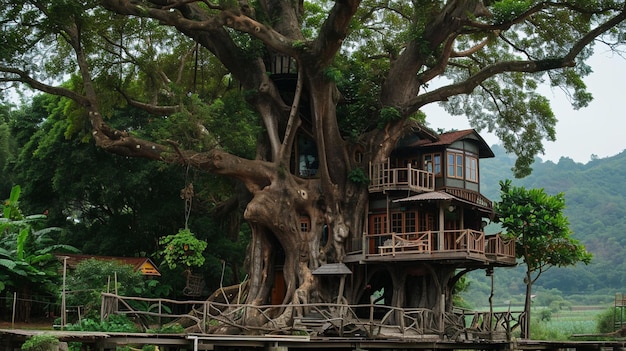 Árbol gigante con casa dentro Generativo Ai