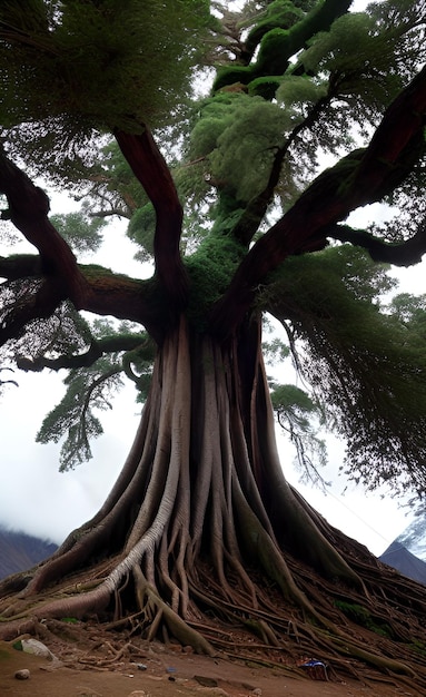 Foto un árbol con una gran raíz y raíces.