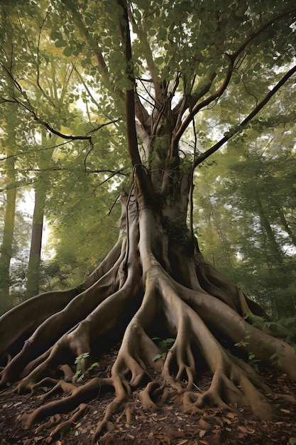 Un árbol con un gran sistema de raíces.